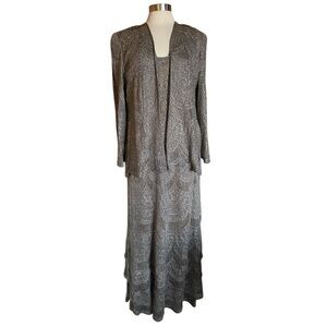 Lillie Rubin Vintage champagne Metallic 3-Piece Evening Set Jacket Dress Skirt L